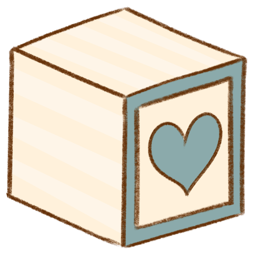 Illustration of a wooden block with a heart, representing emotional expression