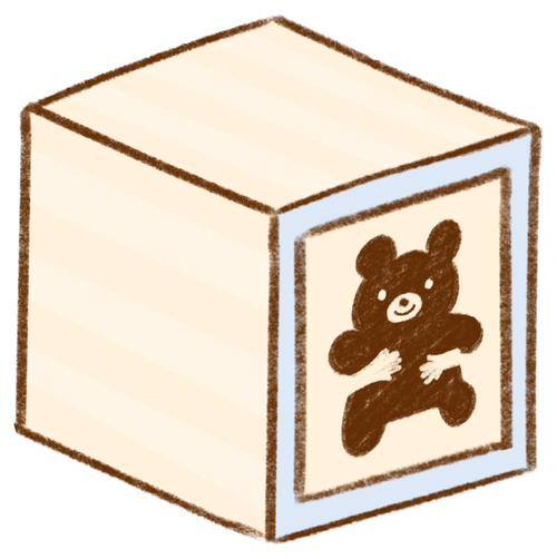 Illustration of a wooden block with a teddy bear, representing social skills